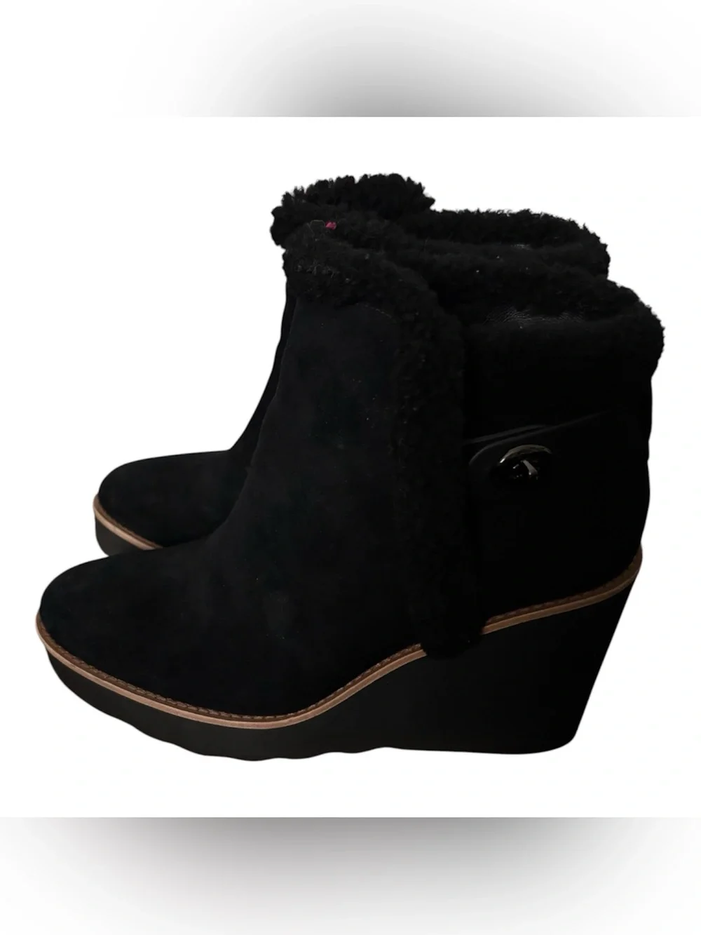COACH Kingston Wedge Ankle Boots With Shearling Trim